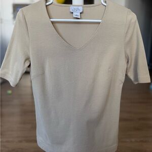 LOFT Women's Beige Short Sleeve V-Neck Top